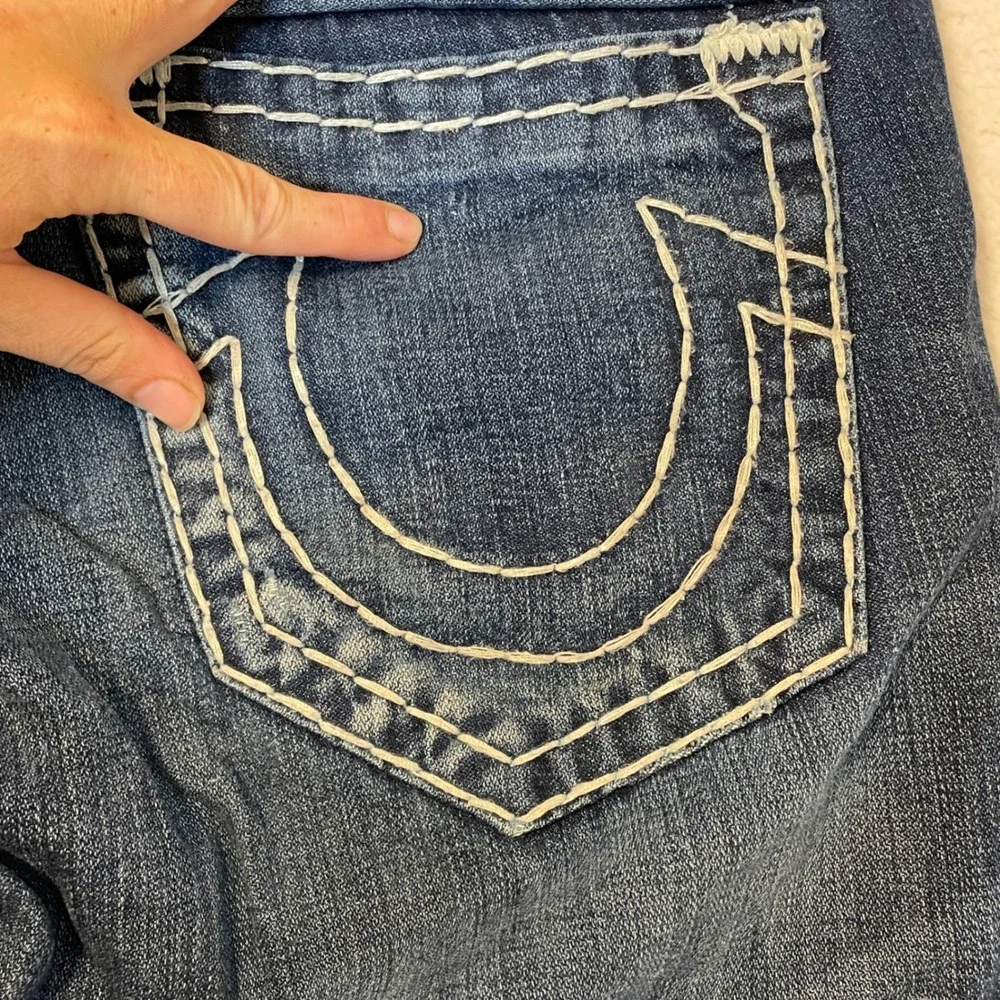 True Religion Ricky Relaxed Straight Super T Distressed Jeans Blue Mens 34